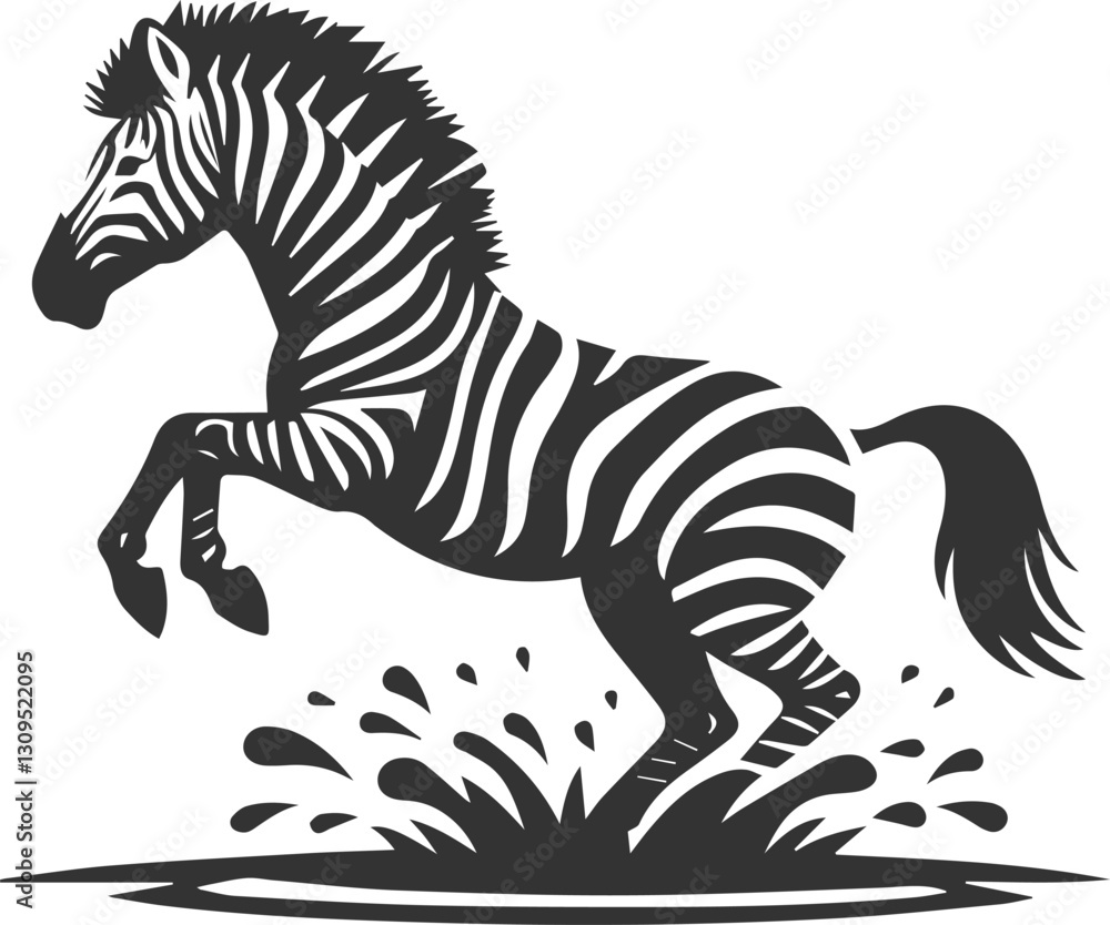 Obraz premium Zebra leaping across a small stream animal silhouette