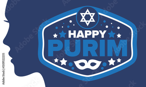 Purim. Happy Purim. Traditional Jewish religious holiday. Star of David, Carnival mask. Israel history. Сelebrated by a masquerade and festival. Poster art. Vector illustration