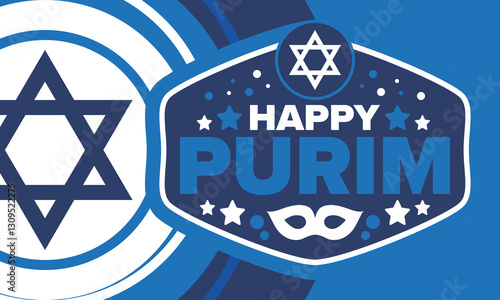 Purim. Happy Purim. Traditional Jewish religious holiday. Star of David, Carnival mask. Israel history. Сelebrated by a masquerade and festival. Poster art. Vector illustration