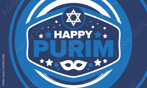 Purim. Happy Purim. Traditional Jewish religious holiday. Star of David, Carnival mask. Israel history. Сelebrated by a masquerade and festival. Poster art. Vector illustration
