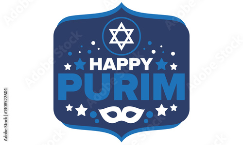Purim. Happy Purim. Traditional Jewish religious holiday. Star of David, Carnival mask. Israel history. Сelebrated by a masquerade and festival. Poster art. Vector illustration