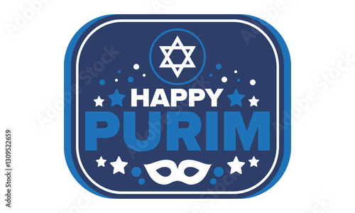 Purim. Happy Purim. Traditional Jewish religious holiday. Star of David, Carnival mask. Israel history. Сelebrated by a masquerade and festival. Poster art. Vector illustration