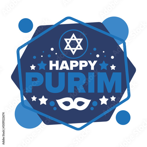 Purim. Happy Purim. Traditional Jewish religious holiday. Star of David, Carnival mask. Israel history. Сelebrated by a masquerade and festival. Poster art. Vector illustration