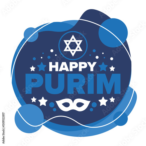 Purim. Happy Purim. Traditional Jewish religious holiday. Star of David, Carnival mask. Israel history. Сelebrated by a masquerade and festival. Poster art. Vector illustration