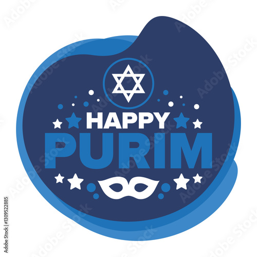 Purim. Happy Purim. Traditional Jewish religious holiday. Star of David, Carnival mask. Israel history. Сelebrated by a masquerade and festival. Poster art. Vector illustration