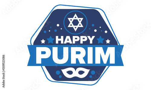 Purim. Happy Purim. Traditional Jewish religious holiday. Star of David, Carnival mask. Israel history. Сelebrated by a masquerade and festival. Poster art. Vector illustration