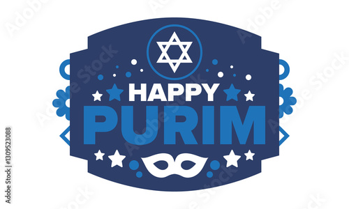 Purim. Happy Purim. Traditional Jewish religious holiday. Star of David, Carnival mask. Israel history. Сelebrated by a masquerade and festival. Poster art. Vector illustration