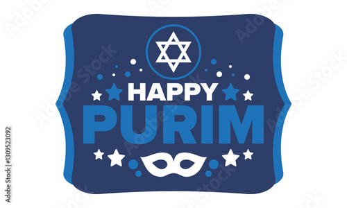 Purim. Happy Purim. Traditional Jewish religious holiday. Star of David, Carnival mask. Israel history. Сelebrated by a masquerade and festival. Poster art. Vector illustration
