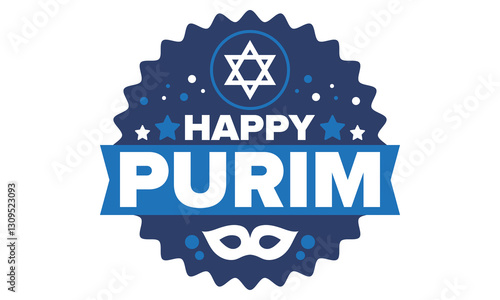 Purim. Happy Purim. Traditional Jewish religious holiday. Star of David, Carnival mask. Israel history. Сelebrated by a masquerade and festival. Poster art. Vector illustration