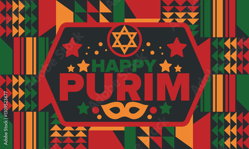 Purim. Happy Purim. Traditional Jewish religious holiday. Star of David, Carnival mask. Israel history. Сelebrated by a masquerade and festival. Poster art. Vector illustration