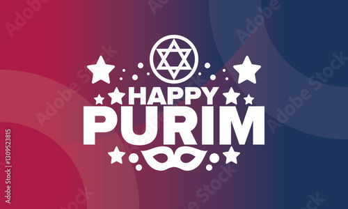 Purim. Happy Purim. Traditional Jewish religious holiday. Star of David, Carnival mask. Israel history. Сelebrated by a masquerade and festival. Poster art. Vector illustration