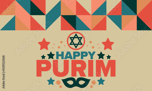 Purim. Happy Purim. Traditional Jewish religious holiday. Star of David, Carnival mask. Israel history. Сelebrated by a masquerade and festival. Poster art. Vector illustration
