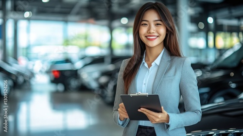 Sales representative engages with customers at a car dealership showcasing new inventory