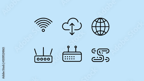 Vector Icon Set for Wireless Connectivity, Internet, and Networking Symbols - Downloadable Icons for Web Design and Tech Projects