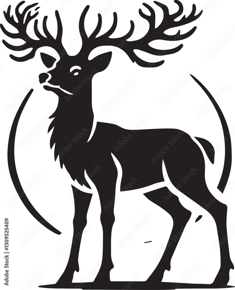 Obraz premium black deer silhouette vector, deer vector illustration, deer logo vector, deer vector icon, deer silhouette vector isolated on white background