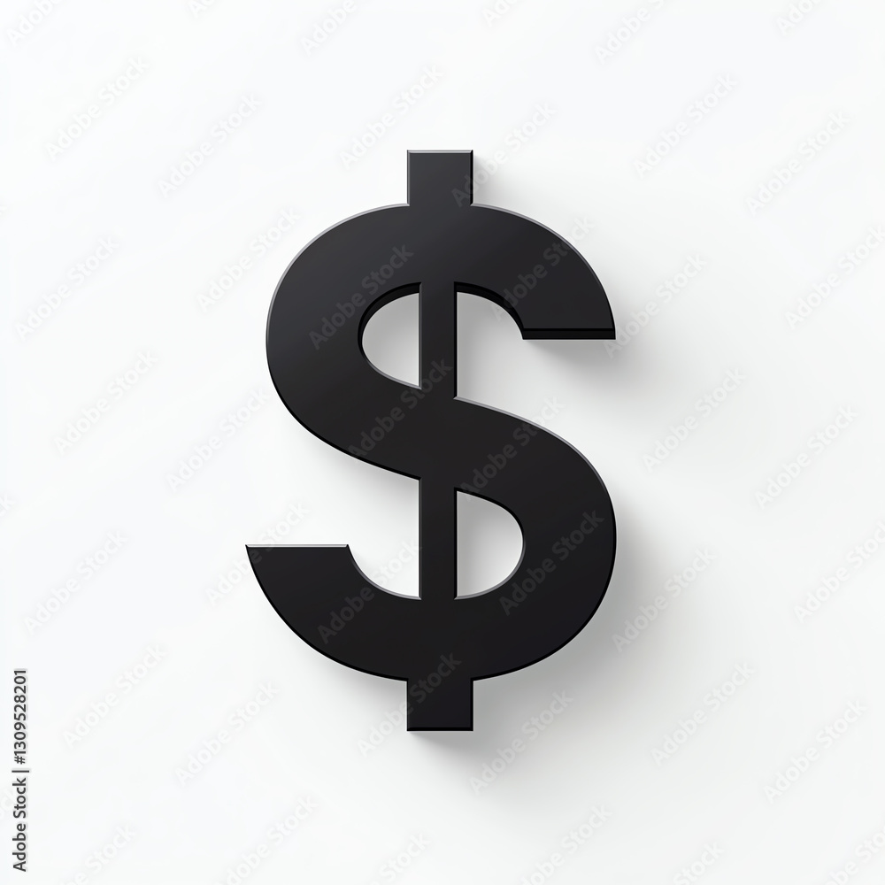 This minimalist image features a black dollar sign on a white background, symbolizing finance, economy, and wealth This minimalist image features a black dollar sign on a white background, symbolizing finance, economy, and wealth