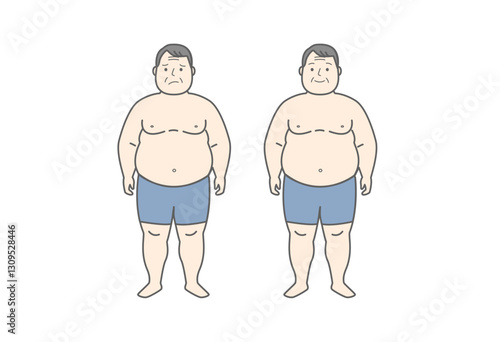 中年男性, 体型, 健康管理, 生活習慣病, メタボリックシンドローム, ダイエット, 体重管理, ボディポジティブ, 自己受容, フィットネス, メンタルヘルス, 生活習慣, 健康診断, ウェルビーイング, セルフケア, 体脂肪, 運動不足, 体型維持, 健康意識, 体の変化, 高血圧, 糖尿病予防, 食生活, 健康リスク, メタボ対策, ストレス管理, 老化, 健康寿命, 自己改善, モチベー