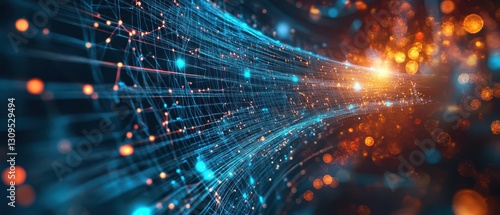 Abstract hightech network secured by quantum encryption, glowing cyber defense visualization