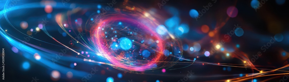 Obraz premium Abstract visualization of Schrodinger s cat experiment with glowing quantum probabilities