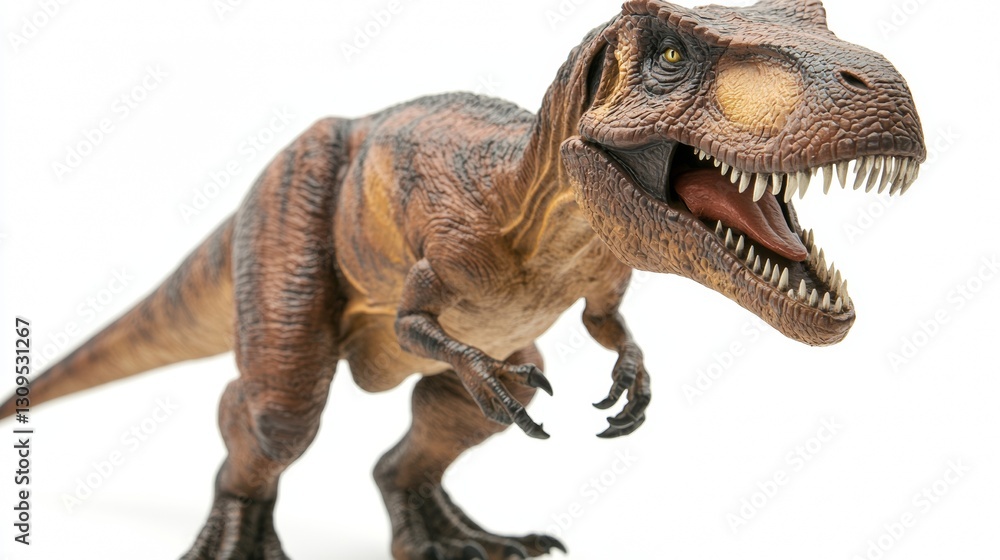 Closeup of a T-Rex figurine with sharp teeth and textured skin, isolated on white, showcasing primal power and intricate detail. Closeup of a T-Rex figurine with sharp teeth and textured skin, isolated on white, showcasing primal power and intricate detail.