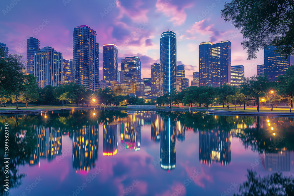 Naklejka premium Vibrant Cityscape at Dusk