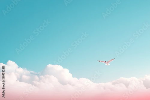 solitary bird glides through endless sky wings spread wide against serene backdrop of azure expanse