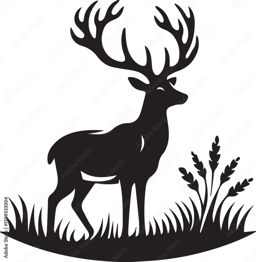 Obraz premium black deer silhouette vector, deer vector illustration, deer logo vector, deer vector icon, deer silhouette vector isolated on white background