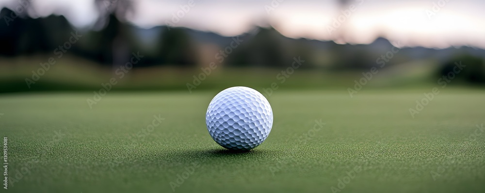 A solitary golf ball rests perfectly on the green course A solitary golf ball rests perfectly on the green course