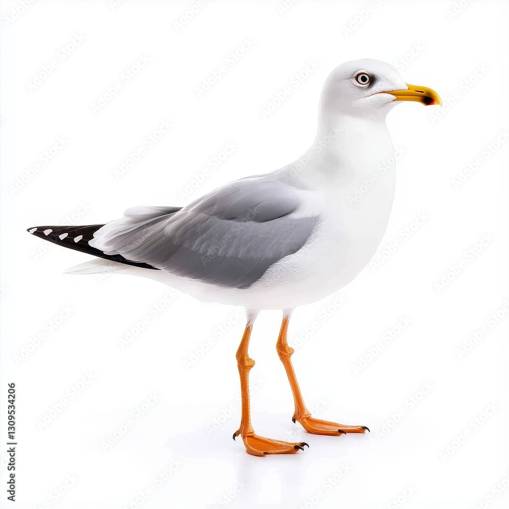 Closeup of a Gray and White Seagull on White Background Closeup of a Gray and White Seagull on White Background