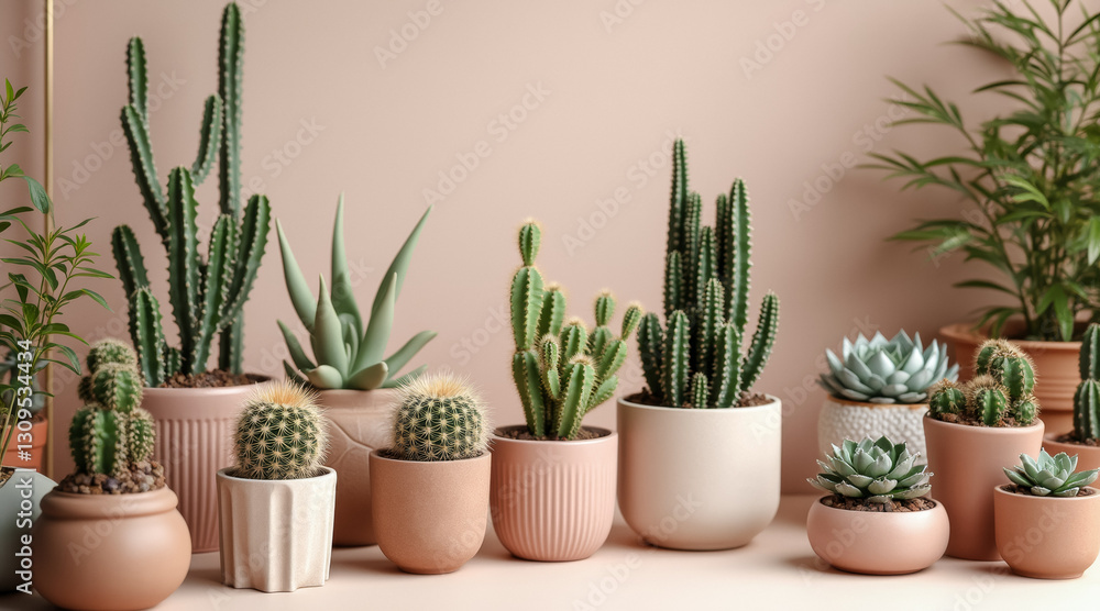 Fototapeta premium collection of succulents and cacti in various pots