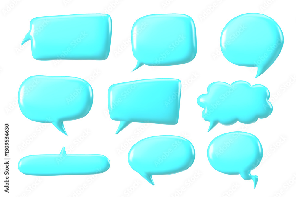3d style of blue glossy speech bubbles vector set on white background 3d style of blue glossy speech bubbles vector set on white background
