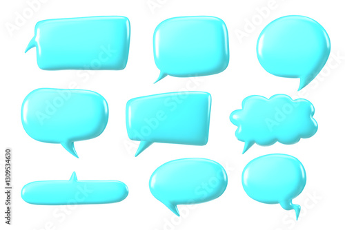 3d style of blue glossy speech bubbles vector set on white background