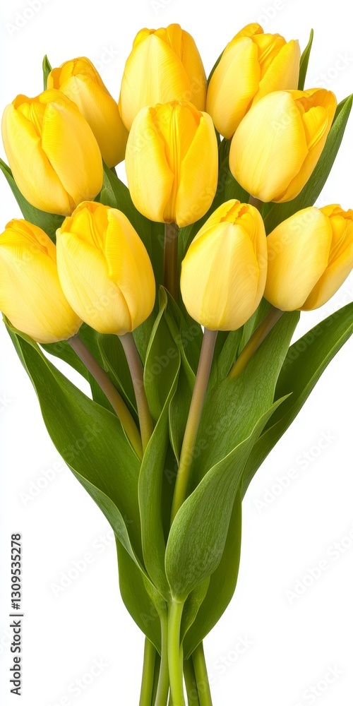 Obraz premium Closeup of a Vibrant Bouquet of Yellow Tulips on White Background