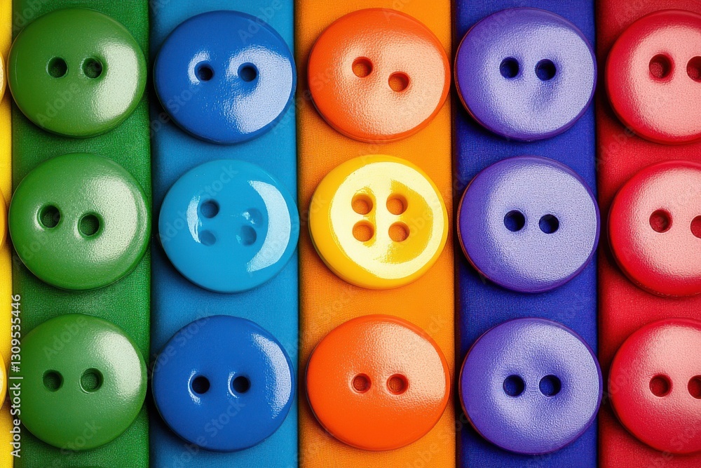 Fototapeta premium Colorful Buttons in a Row on Vibrant Fabric Background