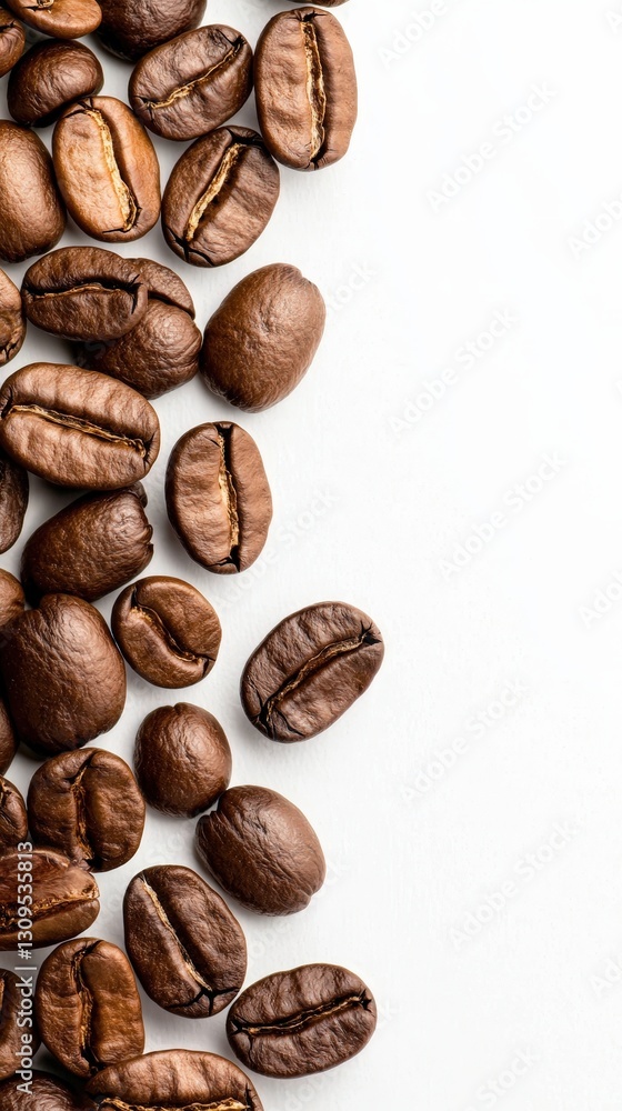 Naklejka premium Elegant Close-Up Image of Freshly Roasted Coffee Beans on a Minimalist Background