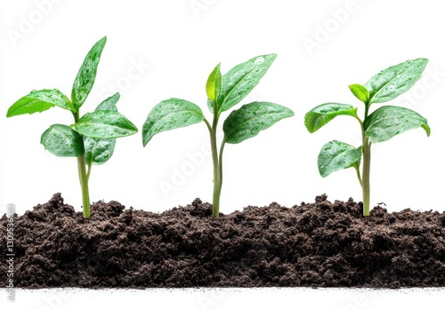Wallpaper Mural Fresh Green Seedlings Growing in Dark Soil Under White Background Representing New Life and Nature's Beauty in Agriculture and Gardening Torontodigital.ca