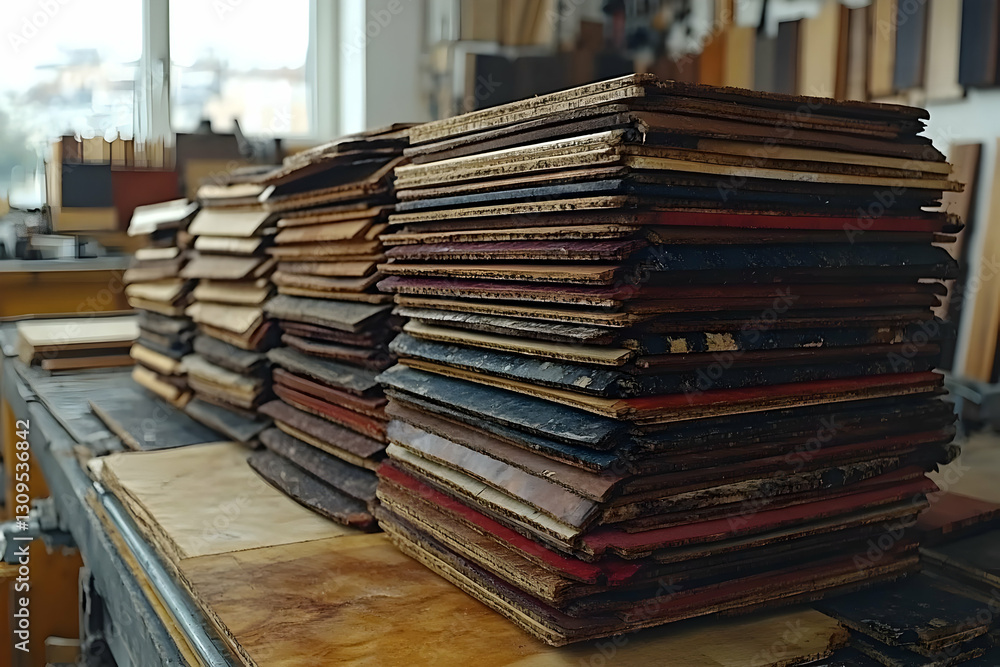 Stacked Wood Pieces In A Workshop Stacked Wood Pieces In A Workshop