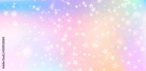 Rainbow princess background, soft pink dawn made in realistic style with clipping mask. Fantasy unicorn sky pearlescent backdrop. Cute unusual holographic wallpaper.