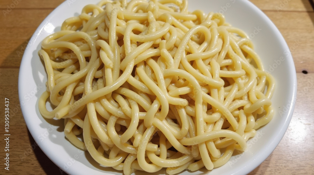 Top View of Delicious Noodles in a Plate – A close-up view from above of a bowl of perfectly cooked noodles, ideal for food photography, culinary projects Top View of Delicious Noodles in a Plate – A close-up view from above of a bowl of perfectly cooked noodles, ideal for food photography, culinary projects