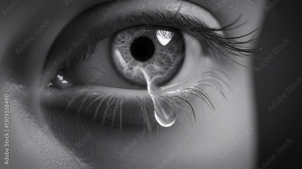 Fototapeta premium Close-up of a woman's eye with a single tear, showcasing intense emotion and intricate details.