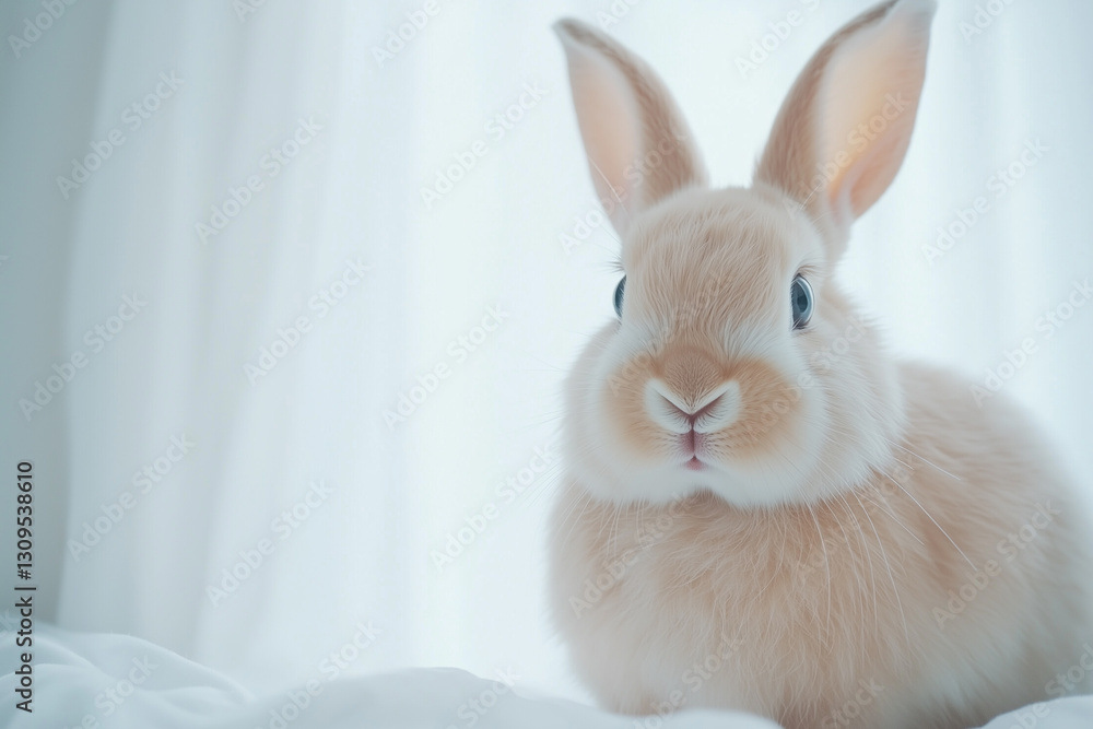 Fototapeta premium Cute Bunny on Soft Bedding