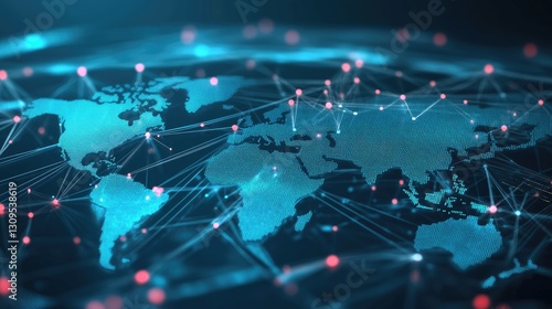 Global business network concept with digital connections and data flow.