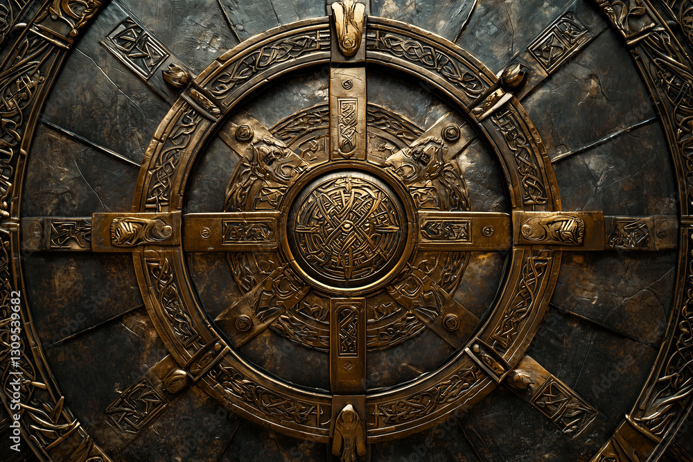 Obraz premium Intricate Bronze Shield Design