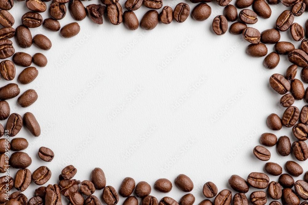 Neatly Arranged Coffee Beans Creating a Decorative Frame on a Plain Background Neatly Arranged Coffee Beans Creating a Decorative Frame on a Plain Background
