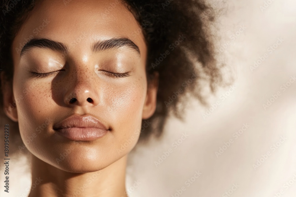 close-up photo of serene face meditating with closed eyes soft natural light embracing silhouette complexion glowing close-up photo of serene face meditating with closed eyes soft natural light embracing silhouette complexion glowing