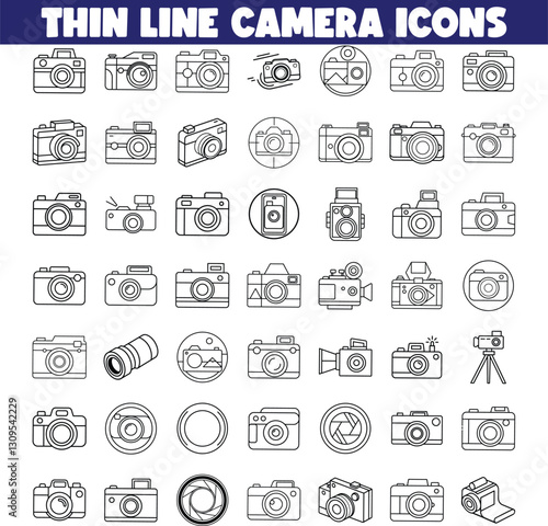 Thin Line Camera Icons Photography Equipment, Styles, and Accessories