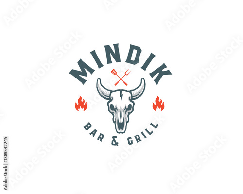skull cow head bar and grill logo