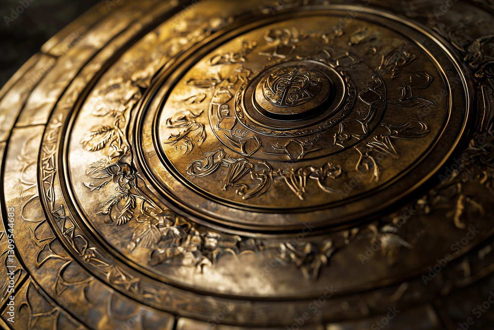 Obraz premium Intricate Engraved Bronze Shield
