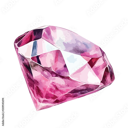 Pink Diamond Watercolor Isolated Cutout Single