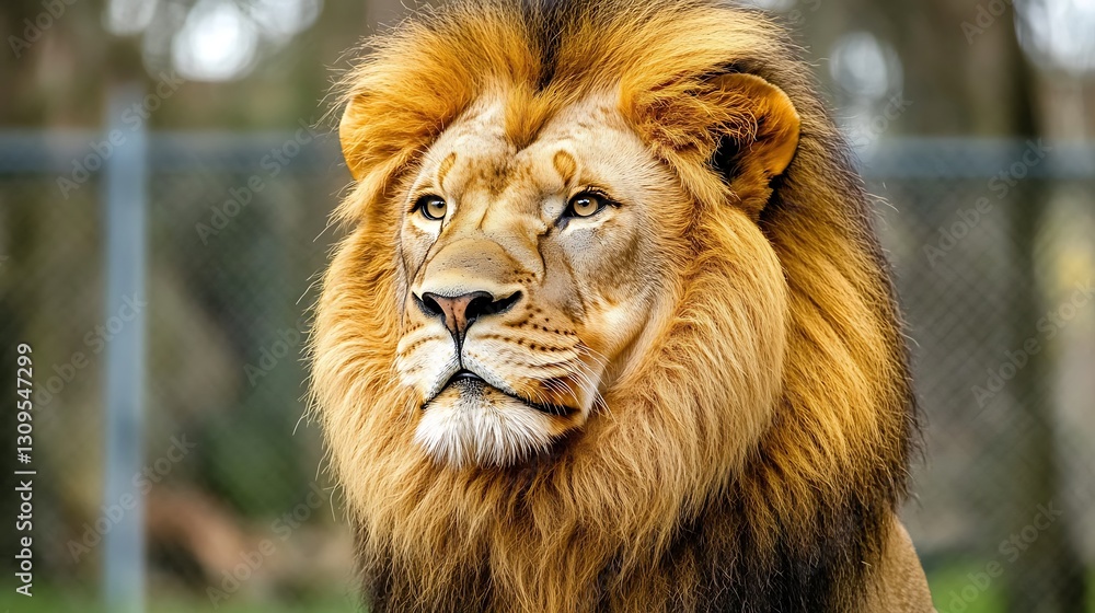 Majestic Lion Portrait with Golden Mane Gazing Powerfully Into Distance Majestic Lion Portrait with Golden Mane Gazing Powerfully Into Distance